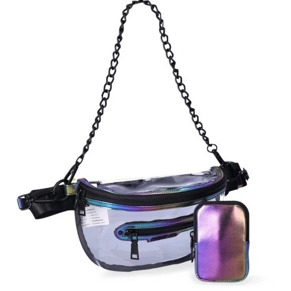Steve Madden NYC Clear with iridescent trim Convertible FannyPack/ Crossbody - Picture 5 of 6